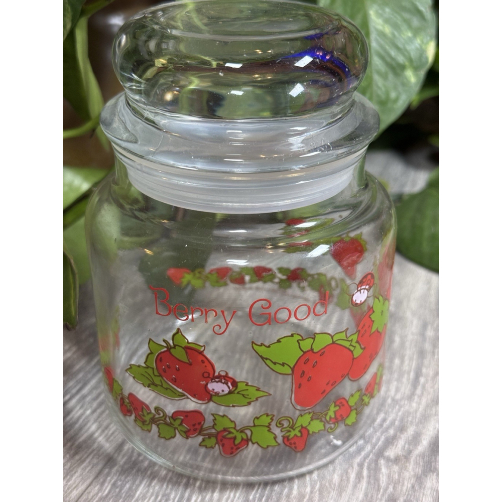 Vintage Strawberry Shortcake American Greetings Berry Good Glass Canister Jar